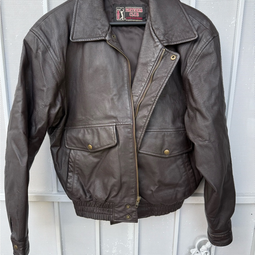 Partners Club Lifetime Member PGA Tour Dark Brown Leather Bomber Jacket- Size M